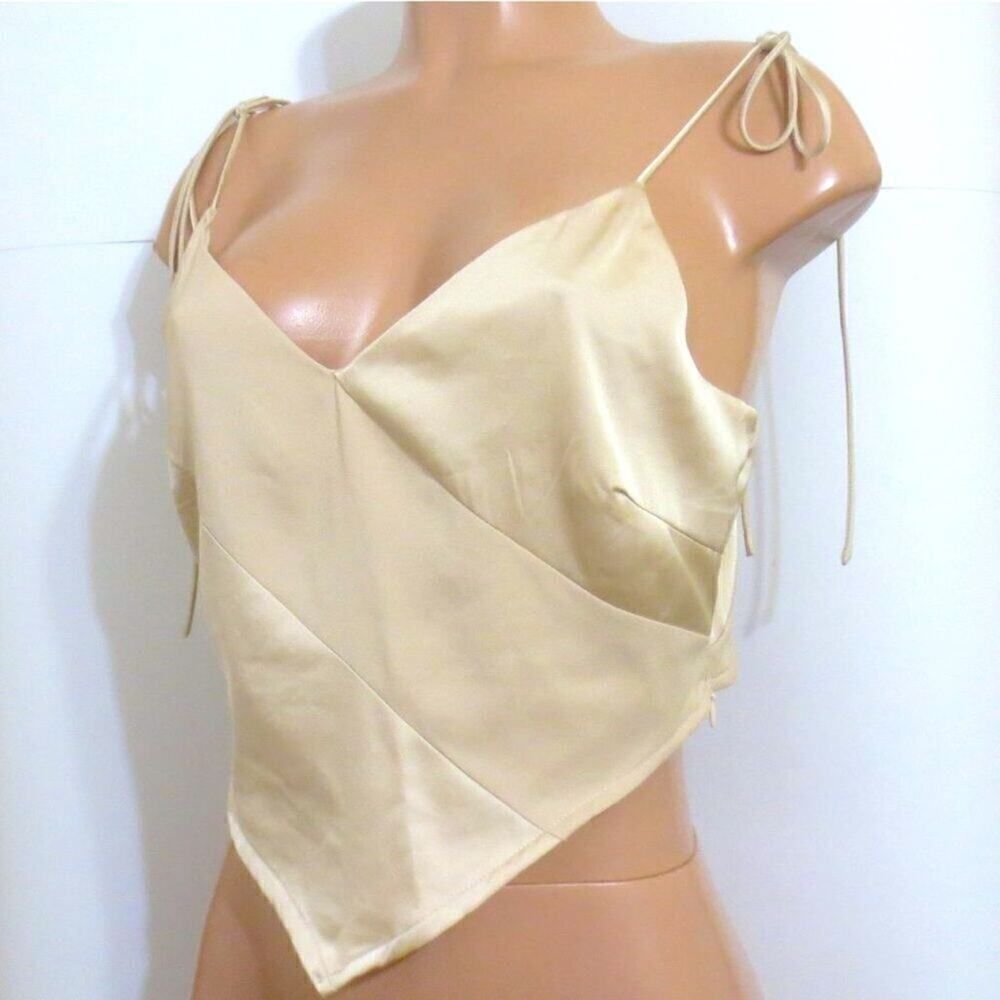 NWOT Le Lis Champagne Gold Asymmetrical Satin Crop Top Sz Large